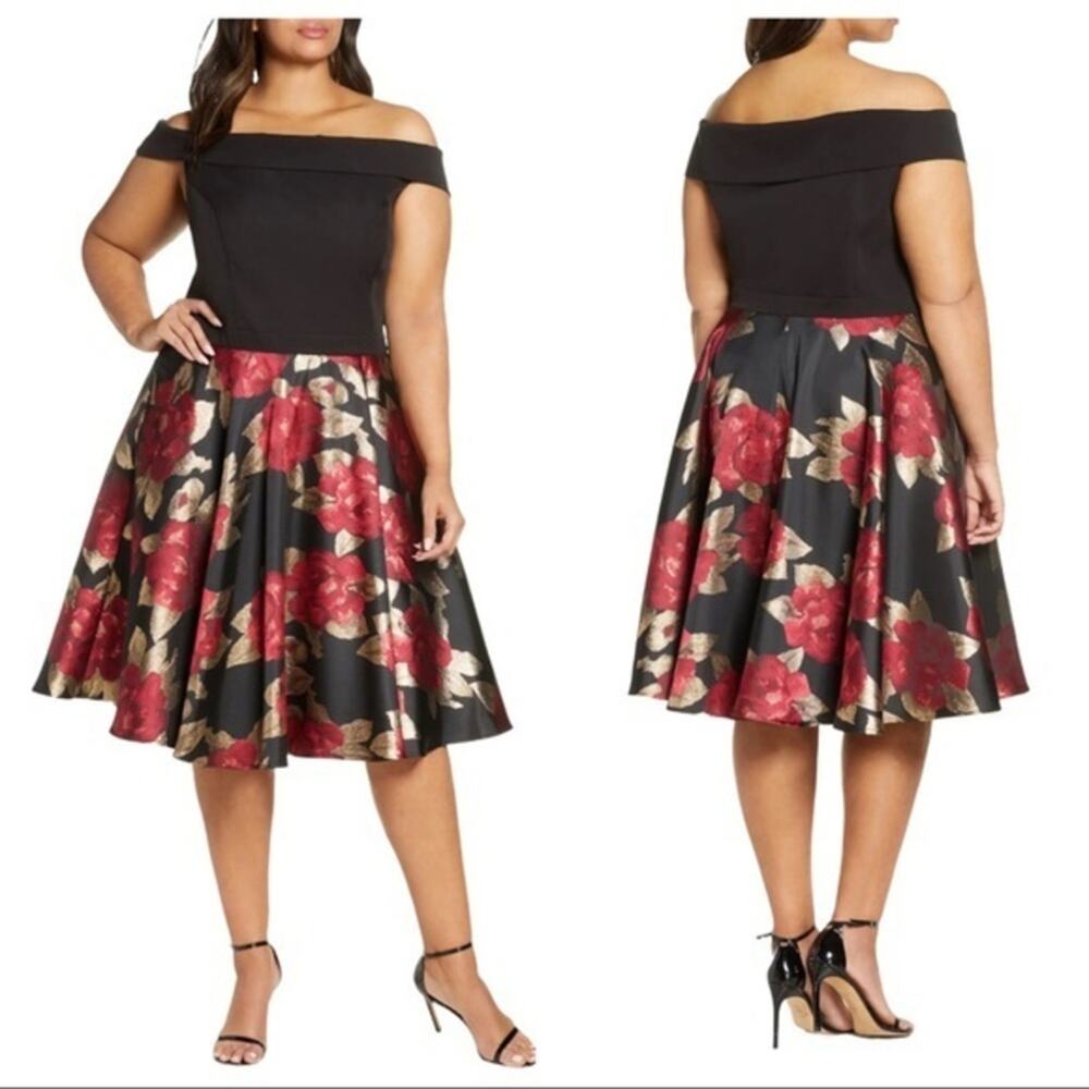 Chi Chi London Curve Rosalin Metallic Floral Off-the-Shoulder Dress 14 NWT